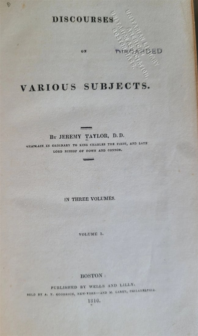 1816 DISCOURSES on VARIOUS SUBJECTS by J. TAYLOR 3 VOLS antique BOSTON AMERICANA - 5