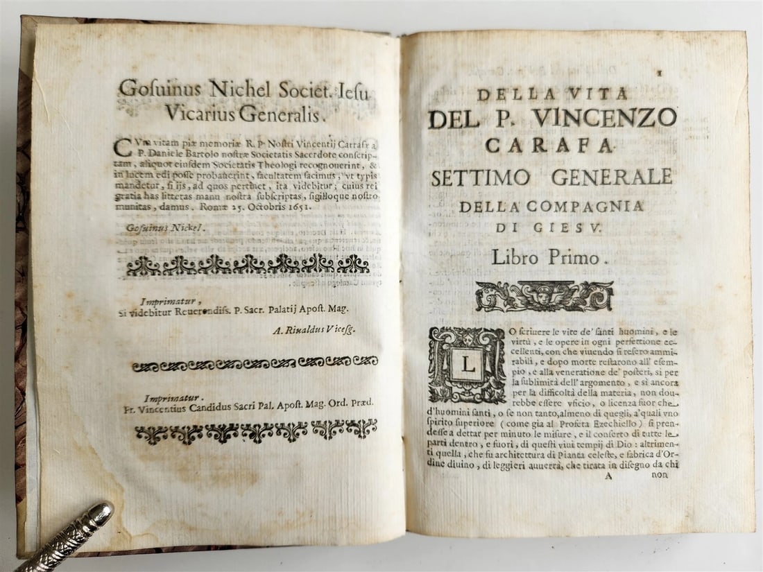 1651 DELLA VITA DEL P. VINCENZO CARAFA by DANIELLO BARTOLI antique - 3