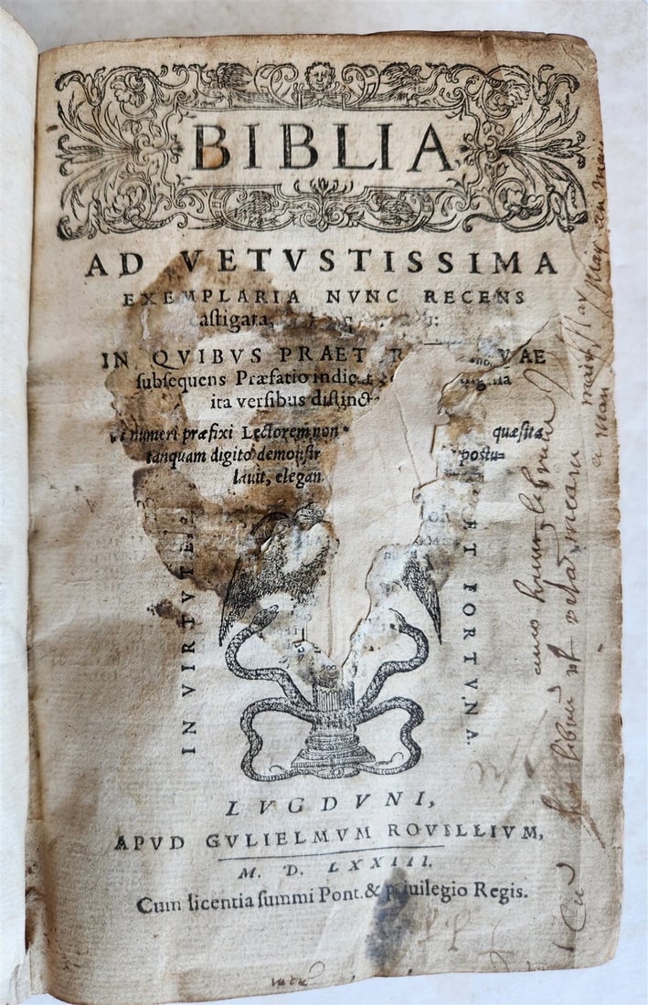1573 BIBLE in LATIN antique FULLY ILLUSTRATED Old & New Testament: Title: 1573 BIBLE in LATIN antique FULLY ILLUSTRATED Old & New Testament Description: Bible, Latin Biblia, ad vetustissima exemplaria nunc recens castigate Lyon, Gulielmum Rovillium; 1573. double-colu