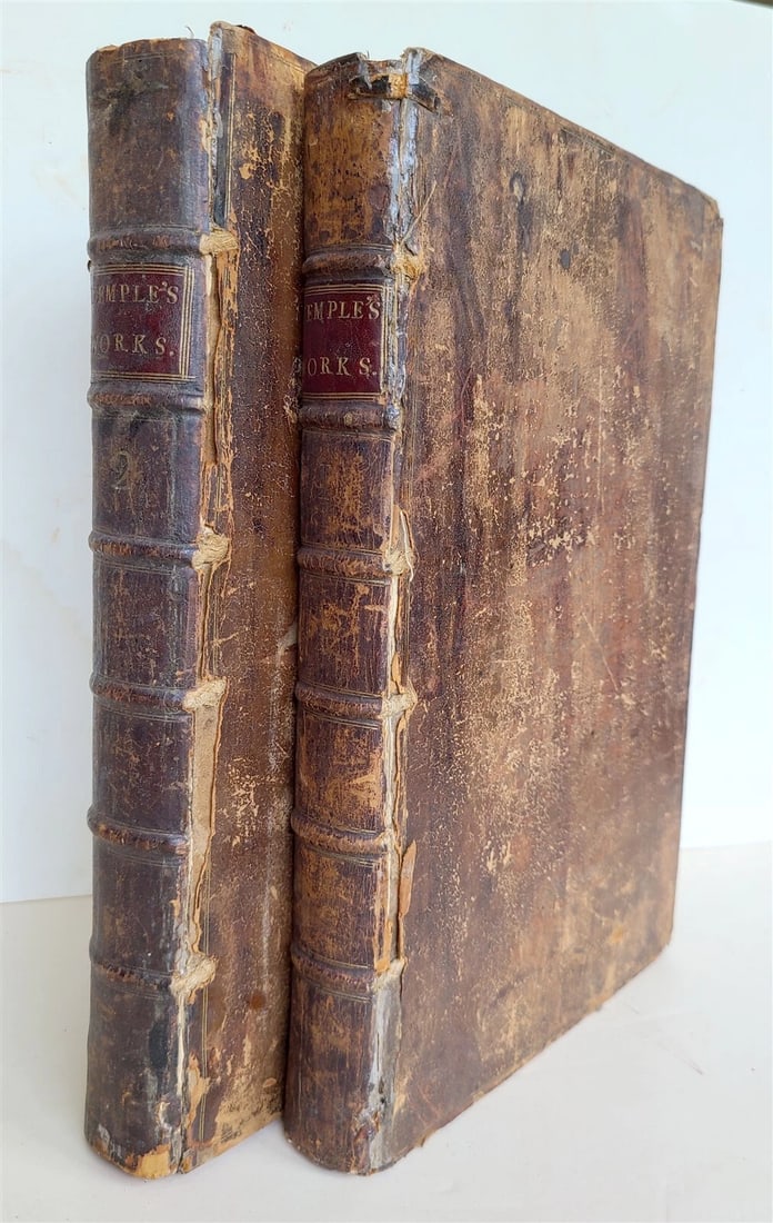 1740 WORKS of SIR WILLIAM TEMPLE 2 volumes antique FOLIO in ENGLISH: Title: 1740 WORKS of SIR WILLIAM TEMPLE 2 volumes antique FOLIO in ENGLISH Description: THE WORKS of SIR WILLIAM TEMPLE , Bart. 2 volumes London; 1740 Folio: 9 by 14" xiv, [2], (1-6), 7-480 pp [8], 91
