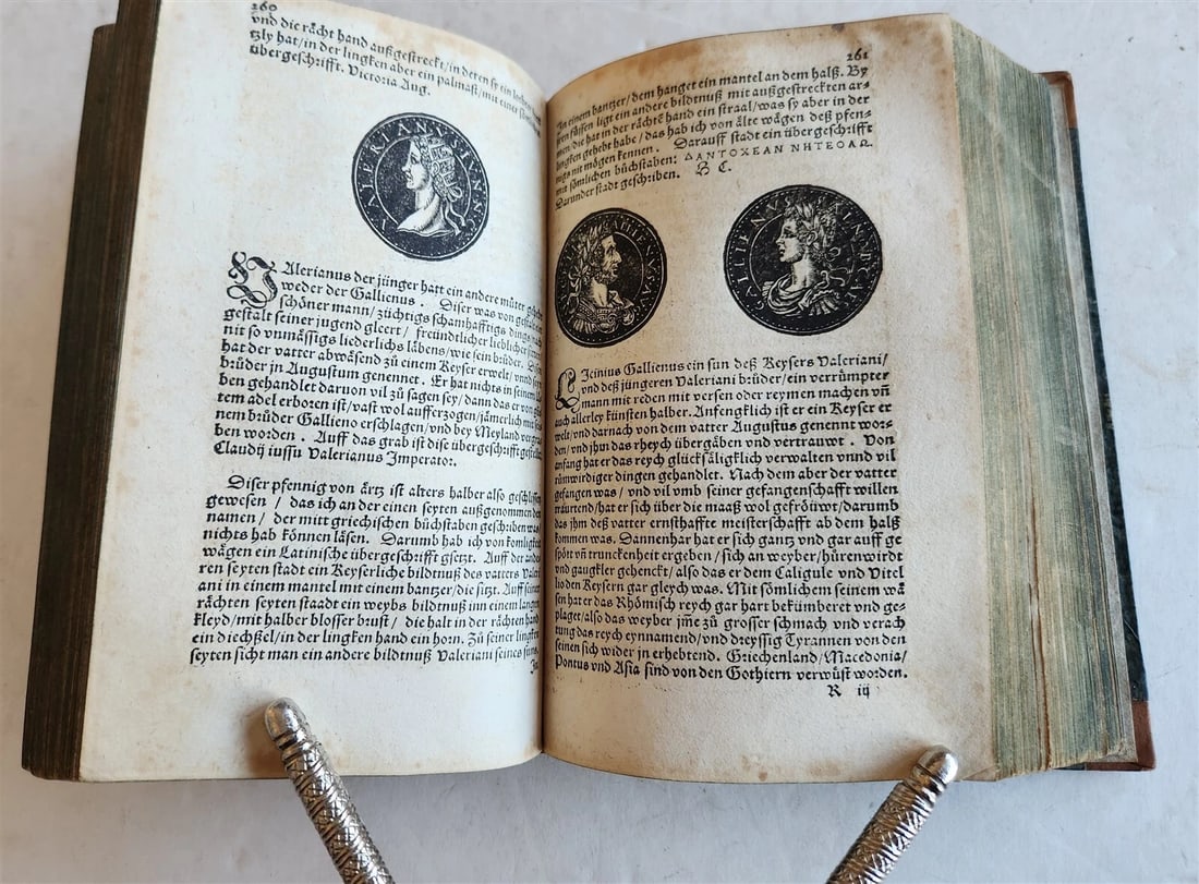 1558 NUMISMATICS antique ILLUSTRATED w/ 722 WOODCUTS Roman & German coins - 16