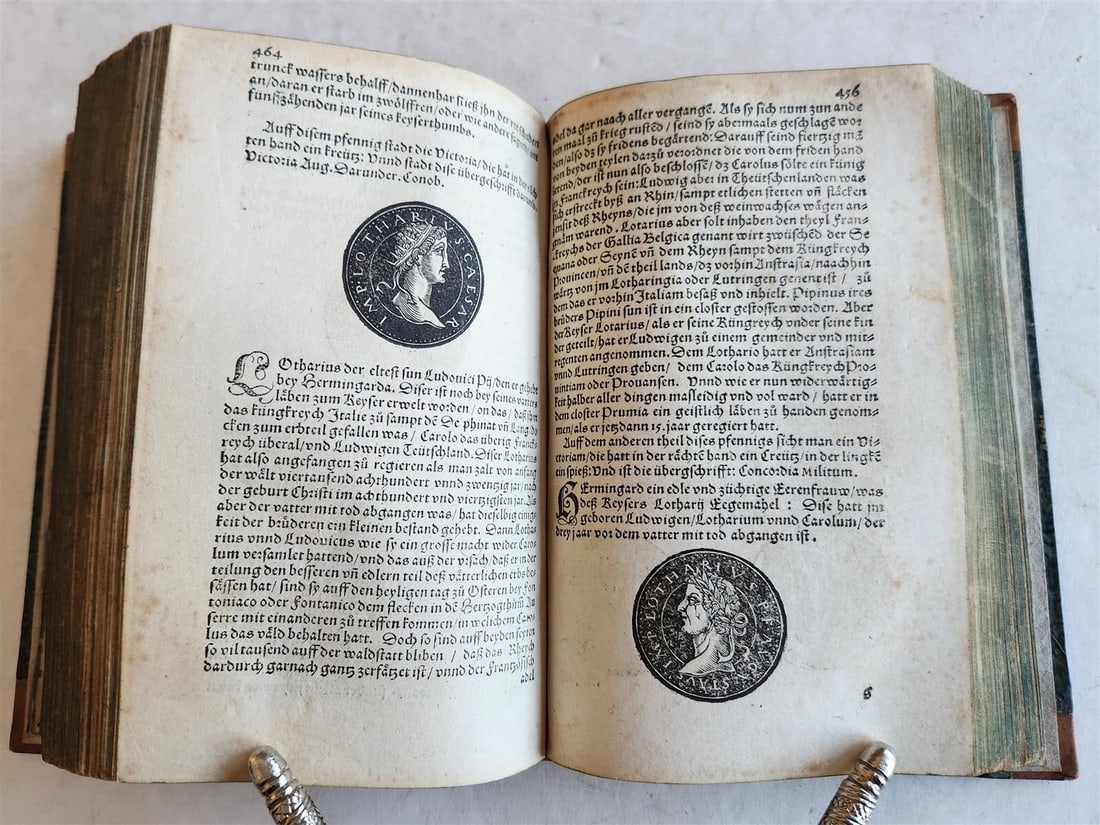 1558 NUMISMATICS antique ILLUSTRATED w/ 722 WOODCUTS Roman & German coins - 17