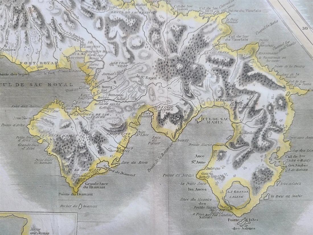 1814 MAP of WEST INDIA ISLANDS Carribean MARTINICO & DOMINICA antique 21 x 28" - 6