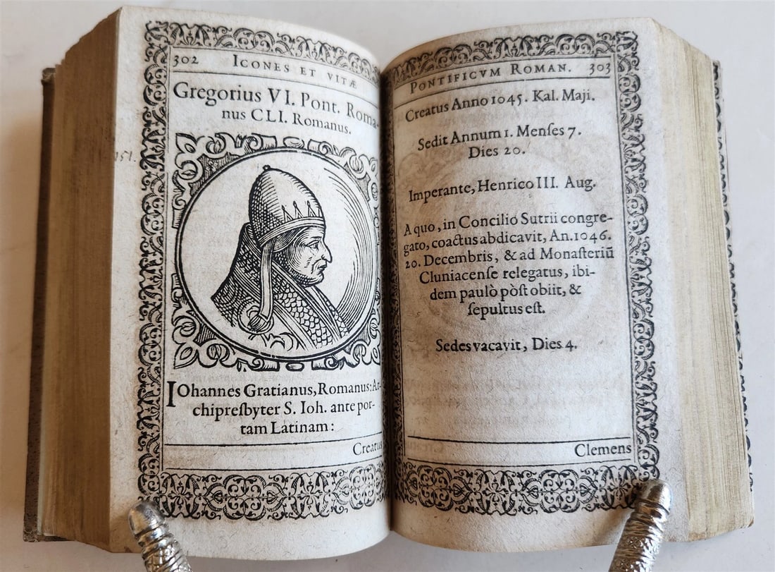 1602 ICONES & VITAE PAPARUM antique 300 WOODCUT ILLUSTRATIONS of POPES - 11