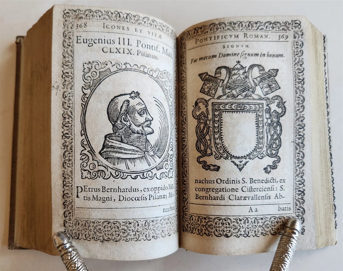1602 ICONES & VITAE PAPARUM antique 300 WOODCUT ILLUSTRATIONS of POPES - 12