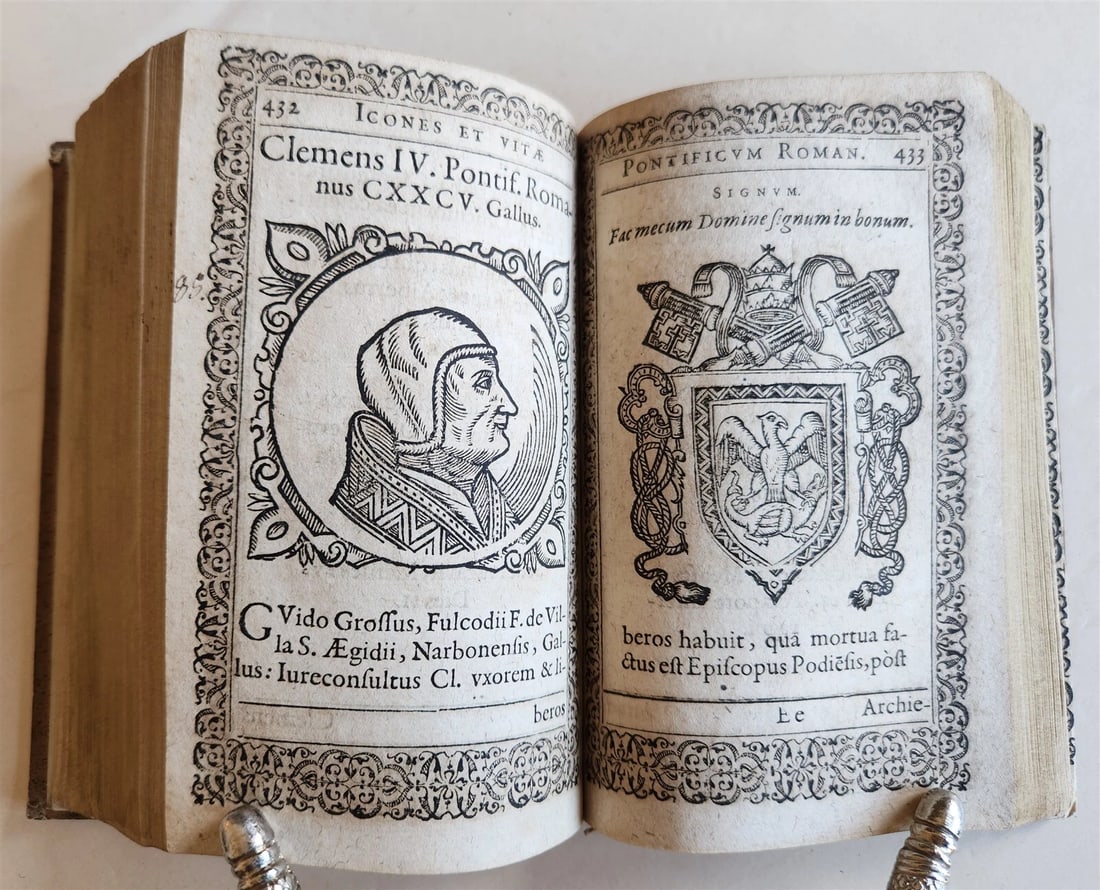 1602 ICONES & VITAE PAPARUM antique 300 WOODCUT ILLUSTRATIONS of POPES - 13