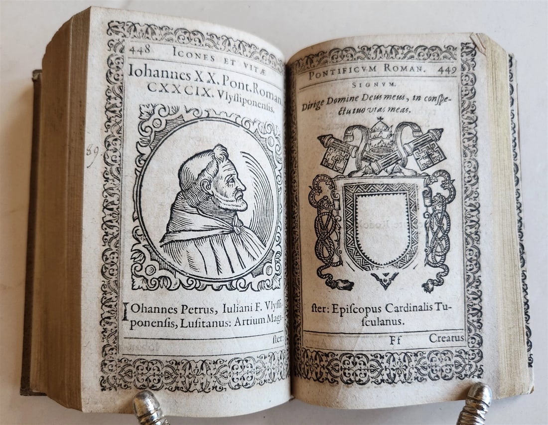 1602 ICONES & VITAE PAPARUM antique 300 WOODCUT ILLUSTRATIONS of POPES - 14