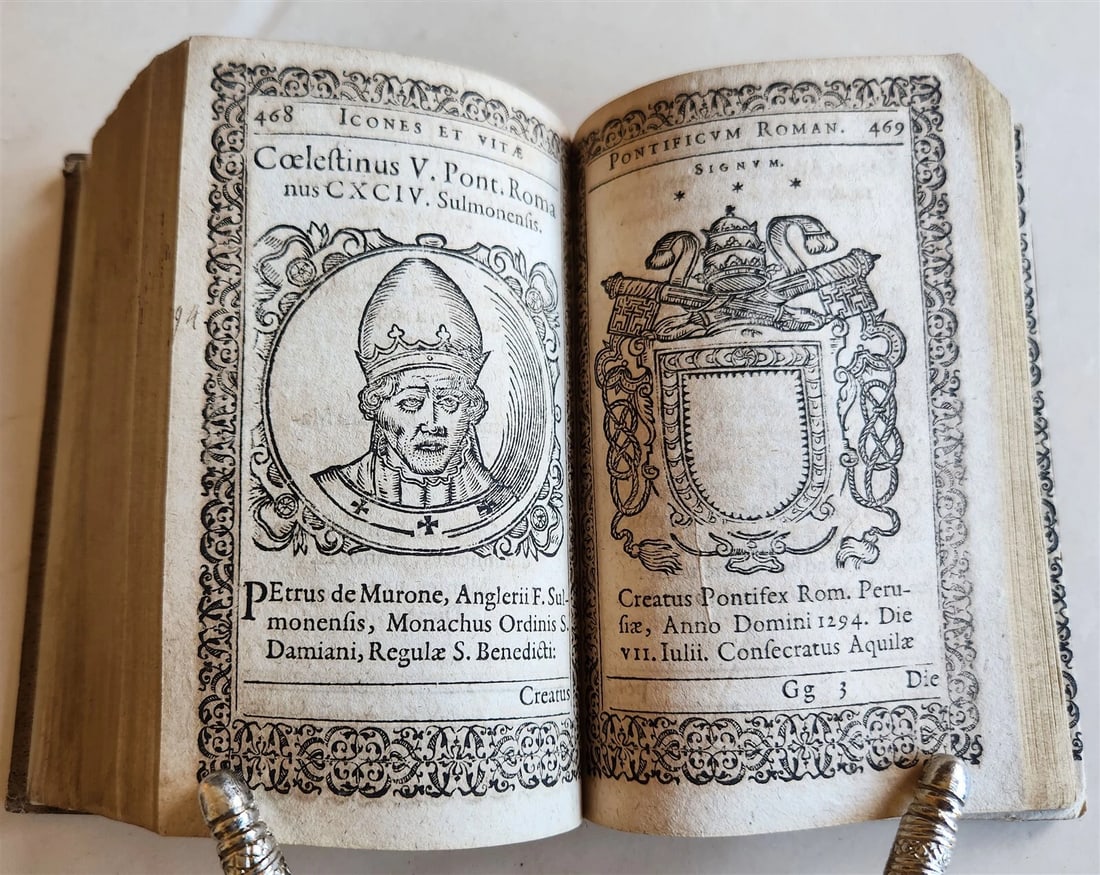1602 ICONES & VITAE PAPARUM antique 300 WOODCUT ILLUSTRATIONS of POPES - 15