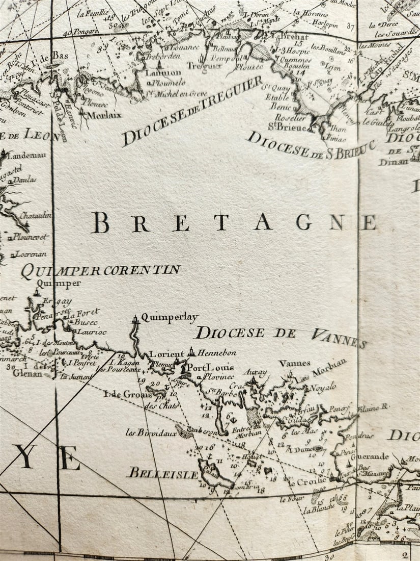 1778 MAP of FRANCE & ENGLAND antique LA MANCHE 20 3/4 by 29 1/2 inches - 4