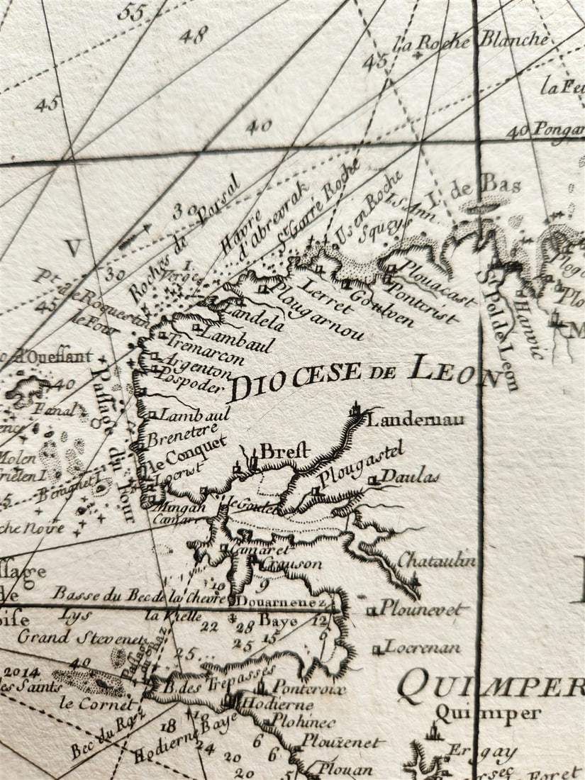1778 MAP of FRANCE & ENGLAND antique LA MANCHE 20 3/4 by 29 1/2 inches - 5