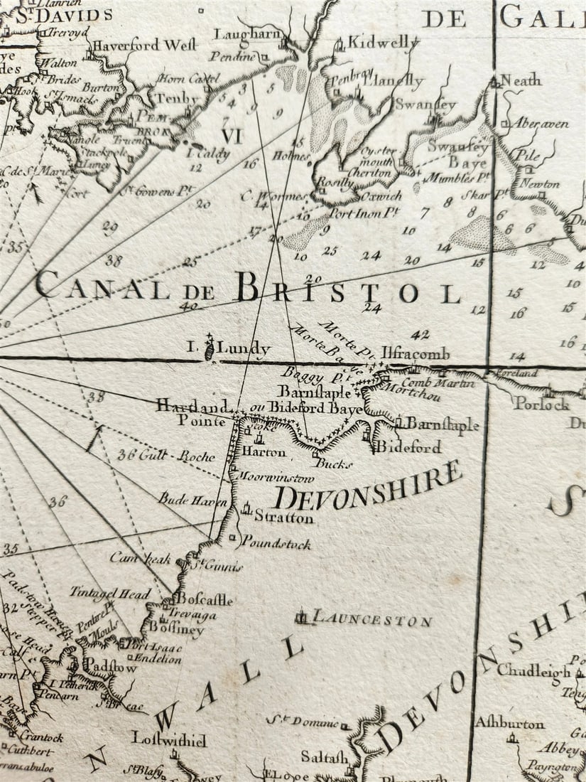 1778 MAP of FRANCE & ENGLAND antique LA MANCHE 20 3/4 by 29 1/2 inches - 6