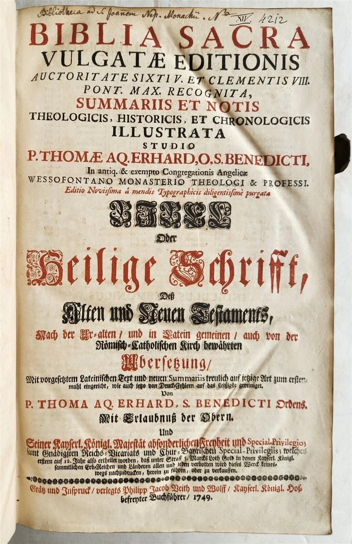 1749 BIBLE in GERMAN & LATIN antique HAND TOOLED PIGSKIN BOUND FOLIO - 2