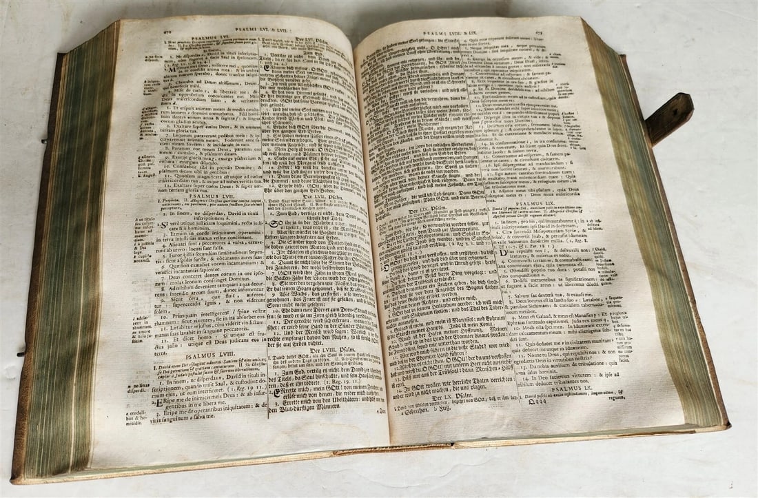 1749 BIBLE in GERMAN & LATIN antique HAND TOOLED PIGSKIN BOUND FOLIO - 8