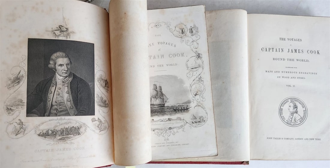 1860 VOYAGES of CAPTAIN COOK ROUND THE WORLD 2 vols ILLUSTRATED antique ENGLISH (1 of 16)