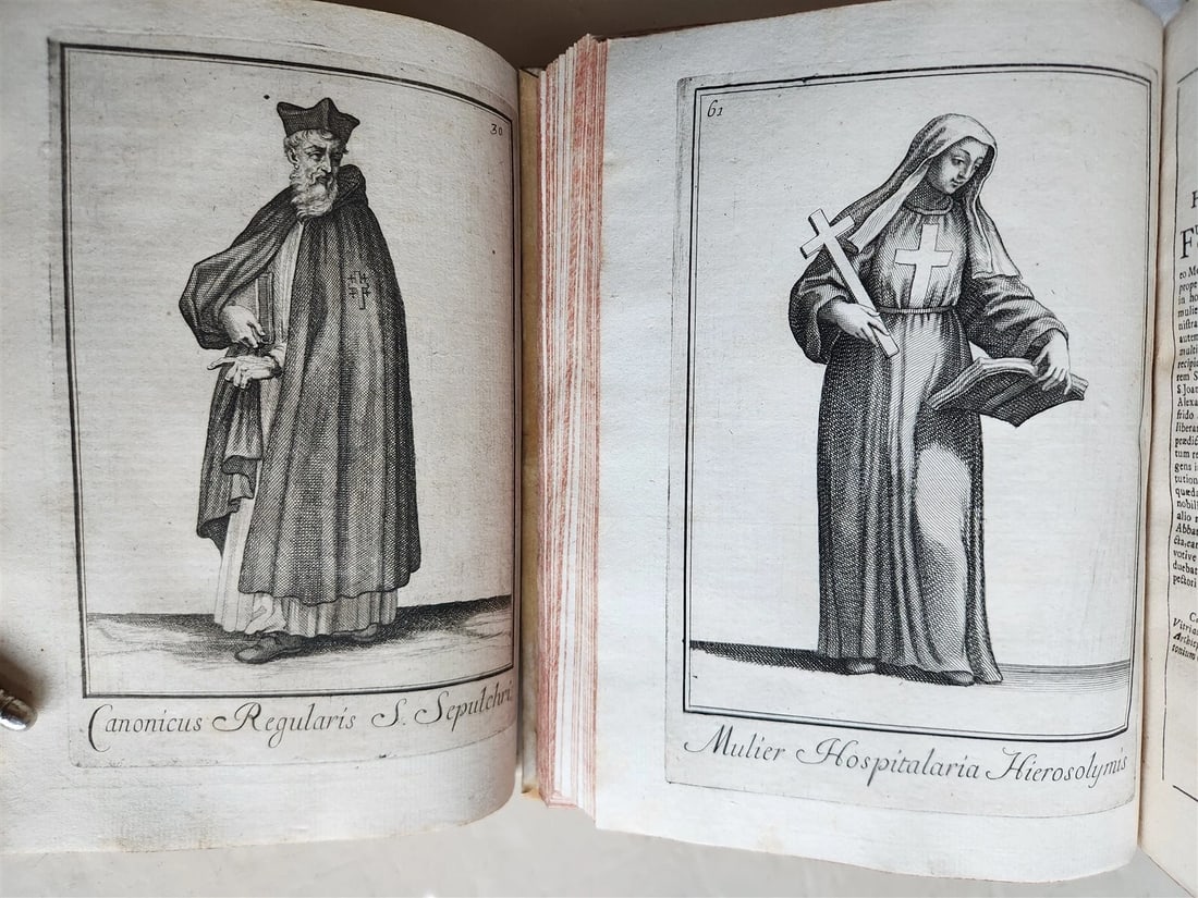 1706 ORDER of MILITANT CHURCH illustrated w/ 244 PLATES 2 VOLS antique VELLUM - 12