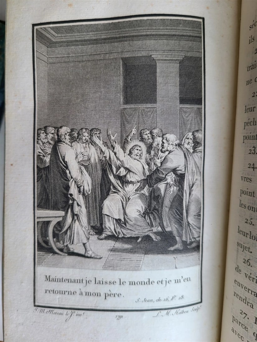 1793 BIBLE in FRENCH antique 2 VOLUMES illustrated over 80 plates NEW TESTAMENT - 10