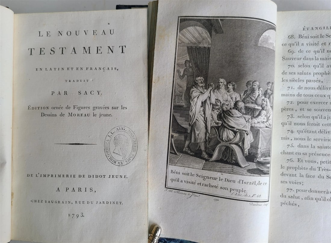 1793 BIBLE in FRENCH antique 2 VOLUMES illustrated over 80 plates NEW TESTAMENT - 2