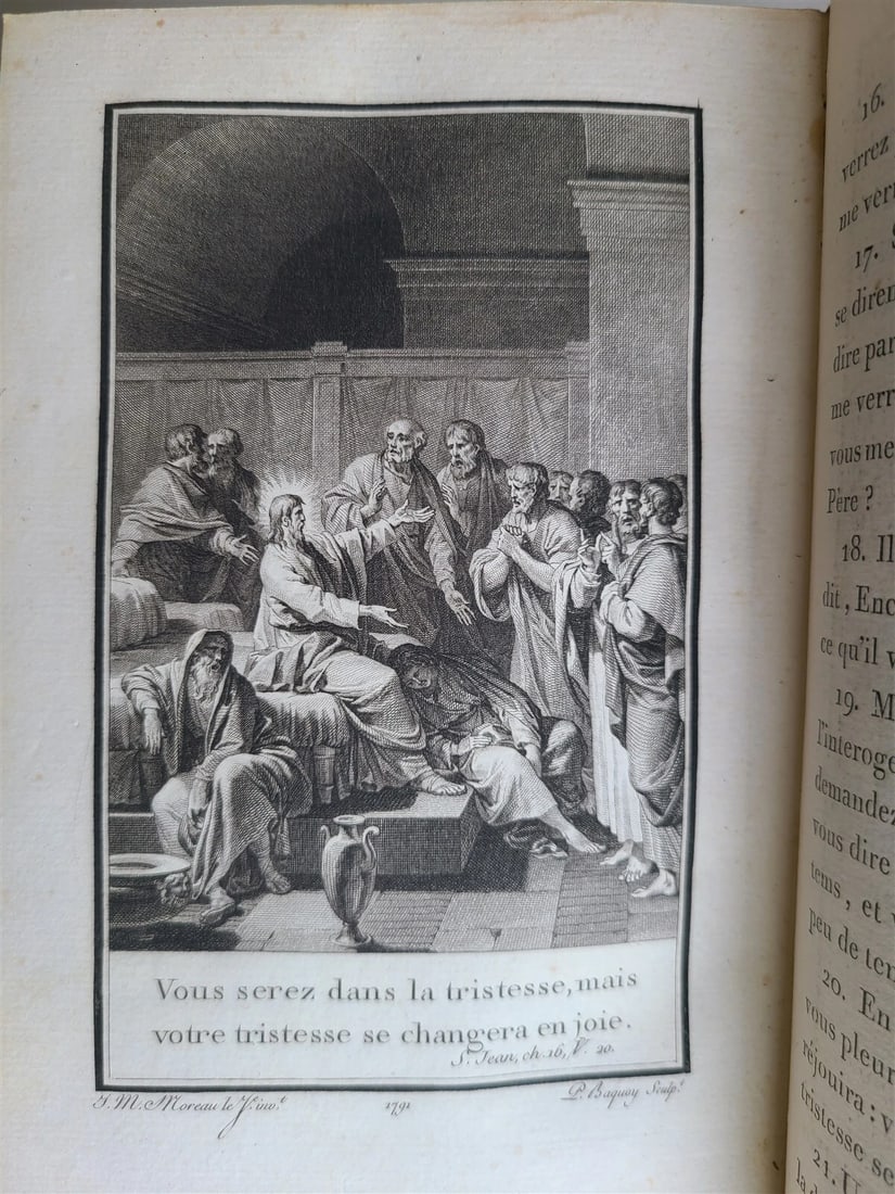 1793 BIBLE in FRENCH antique 2 VOLUMES illustrated over 80 plates NEW TESTAMENT - 9