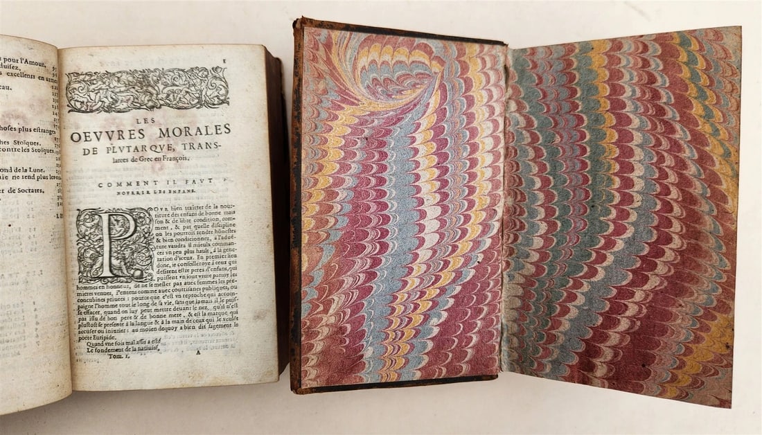 1576-1577 PLUTARCH 2 VOLUMES antique in FRENCH ANCIENT PHILOSOPHY 16th CENTURY - 4