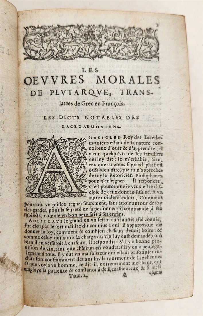 1576-1577 PLUTARCH 2 VOLUMES antique in FRENCH ANCIENT PHILOSOPHY 16th CENTURY - 5