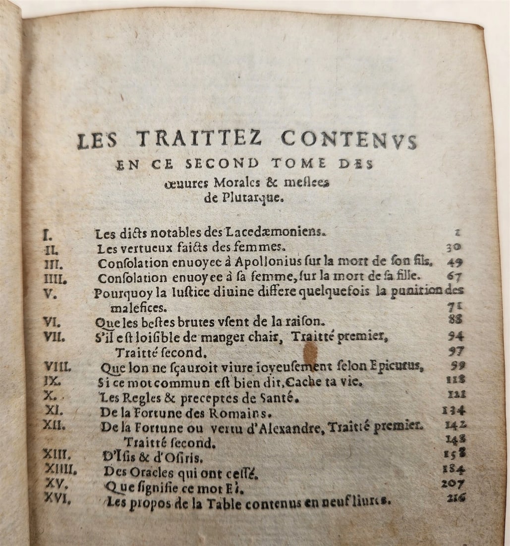 1576-1577 PLUTARCH 2 VOLUMES antique in FRENCH ANCIENT PHILOSOPHY 16th CENTURY - 7