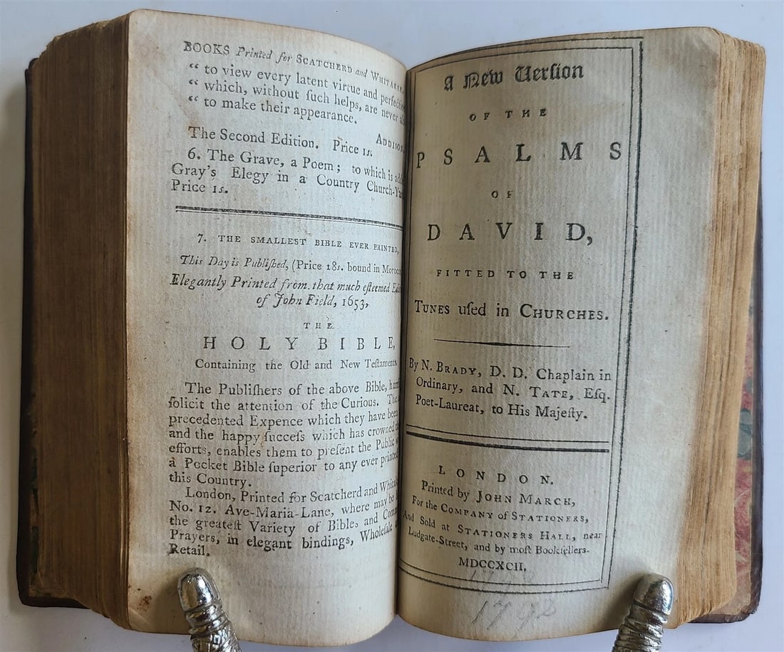 1791 BOOK OF COMMON PRAYER & PSALTER ENGLISH ANTIQUE Cambridge - 4