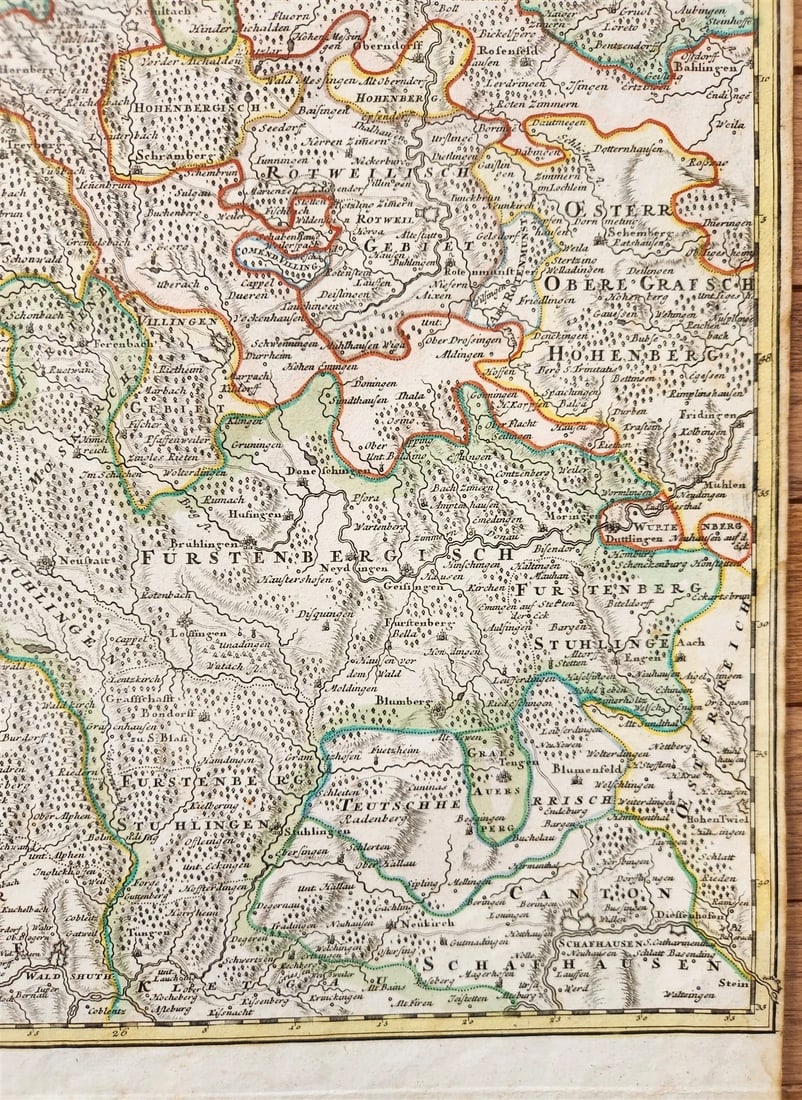 1730s CURSUS RHENI a BASILIAE MAP antique GERMANY SWITZERLAND AUSTRIA - 2