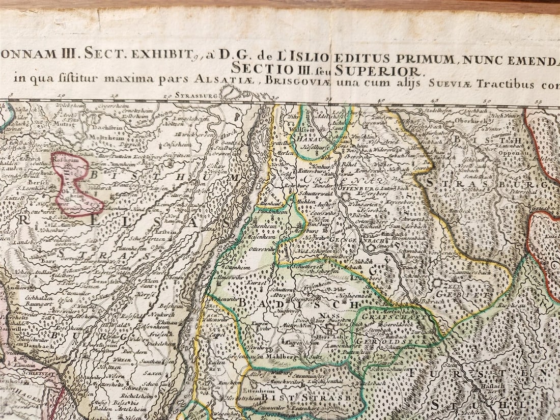 1730s CURSUS RHENI a BASILIAE MAP antique GERMANY SWITZERLAND AUSTRIA - 6