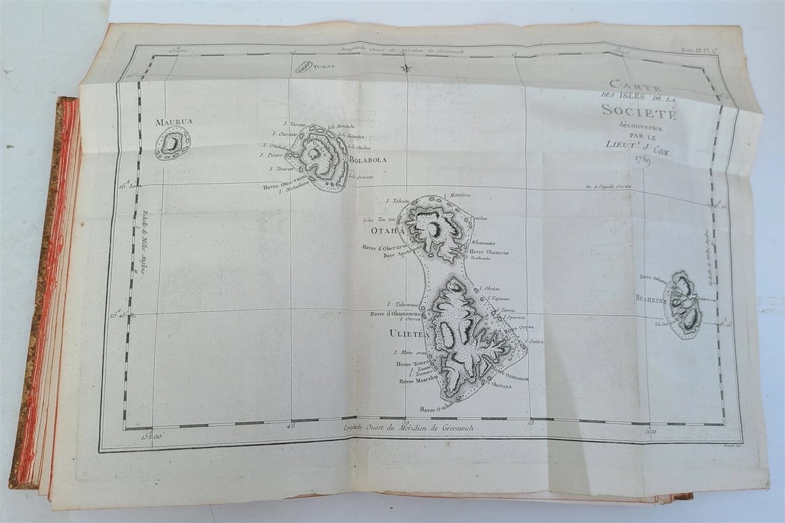 1774 VOYAGES of CAPTAIN COOK 4 vols plus ILLUSTRATED ATLAS antique in FRENCH - 20
