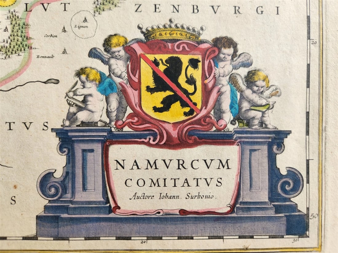 1640 MAP of Namur BELGIUM by WILLEM BLAEU antique AUTHENTIC hand colored - 2