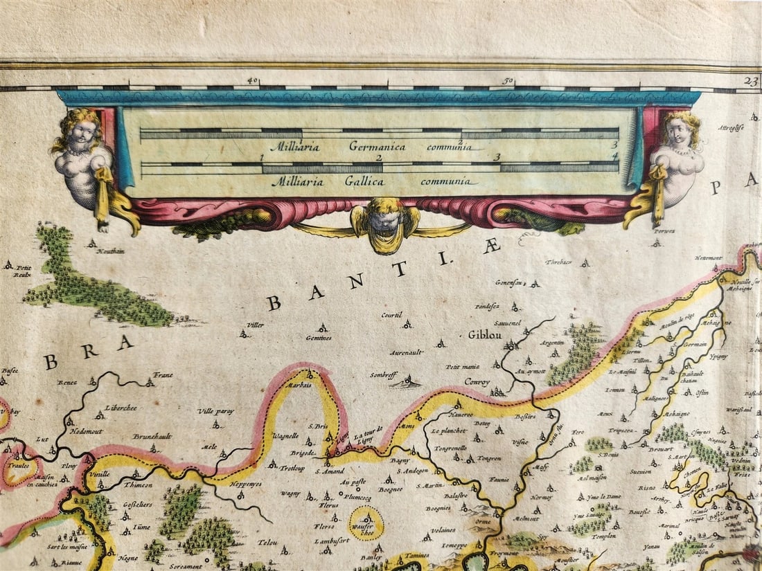 1640 MAP of Namur BELGIUM by WILLEM BLAEU antique AUTHENTIC hand colored - 4