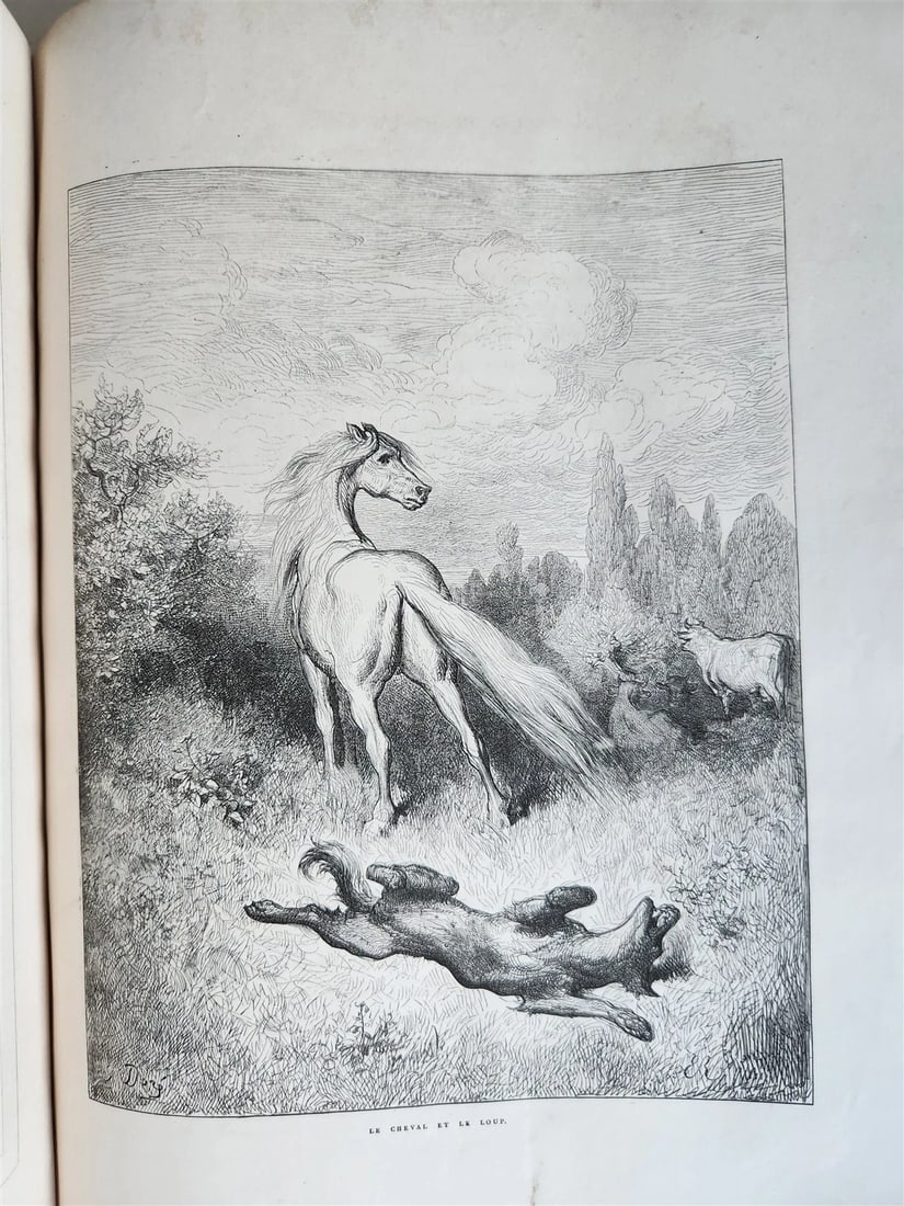 1868 FABLES DE LA FONTAINE antique GUSTAVE DORE ILLUSTRATED MASSIVE FOLIO - 12