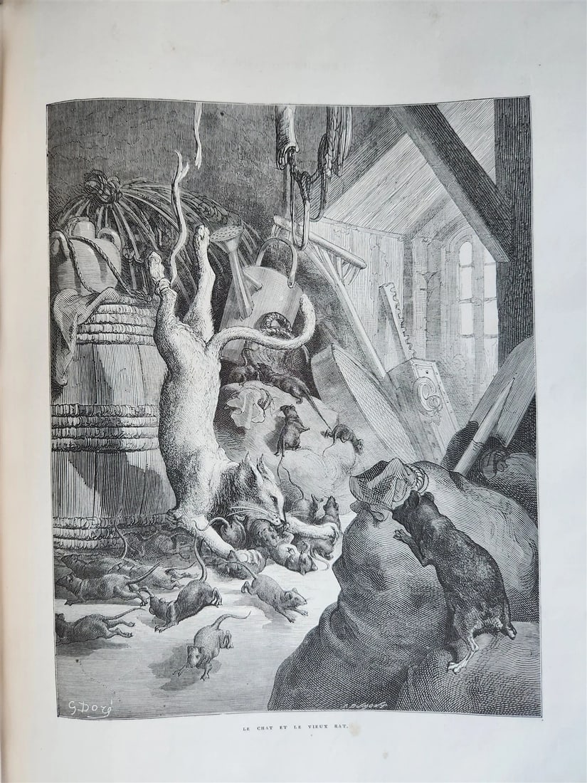 1868 FABLES DE LA FONTAINE antique GUSTAVE DORE ILLUSTRATED MASSIVE FOLIO - 20