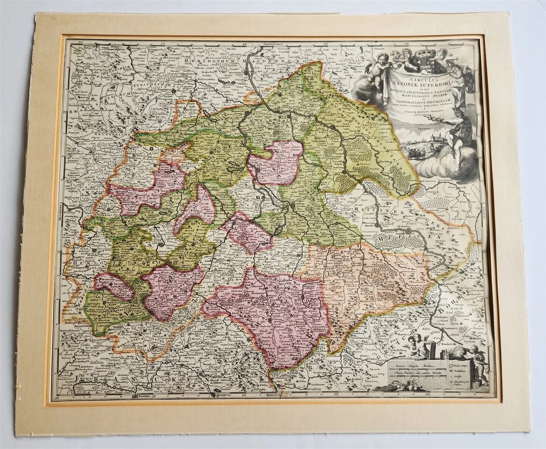 1720s MAP of GERMANY SAXONY by J.B.HOMANN antique AUTHENTIC hand colored - 2