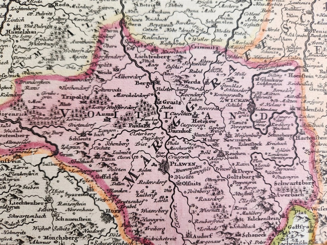 1720s MAP of GERMANY SAXONY by J.B.HOMANN antique AUTHENTIC hand colored - 4