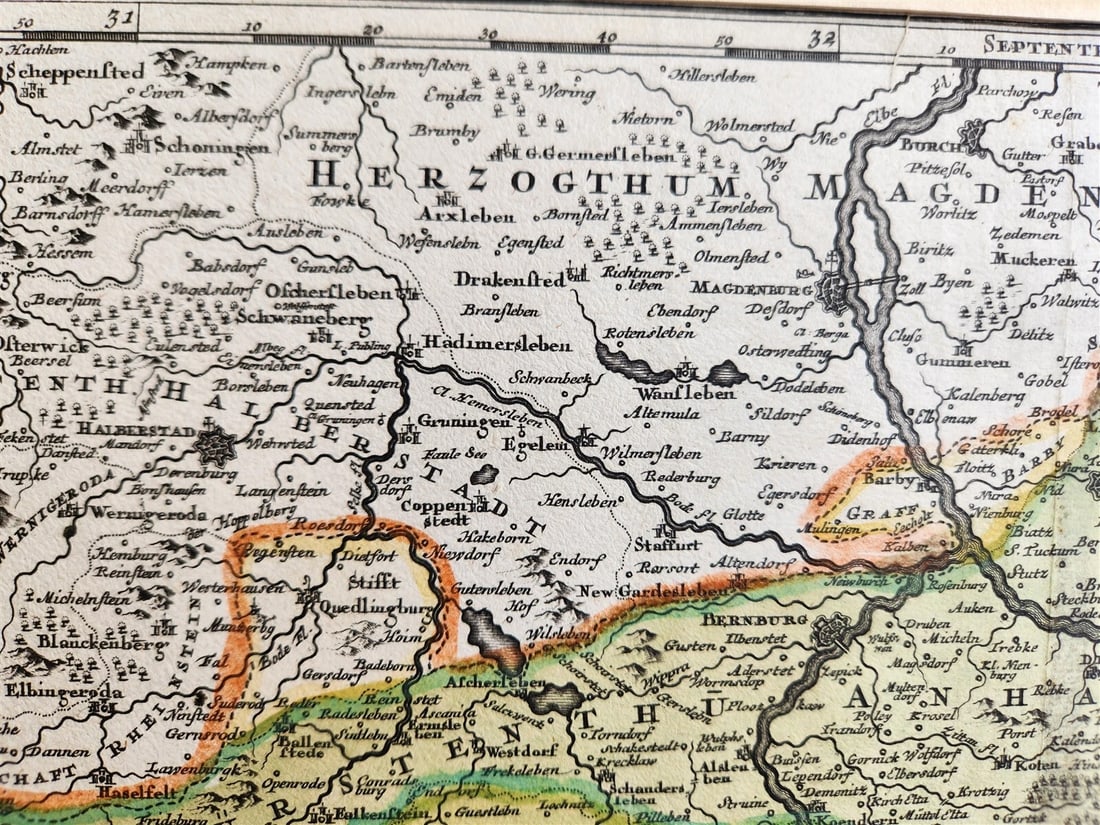 1720s MAP of GERMANY SAXONY by J.B.HOMANN antique AUTHENTIC hand colored - 5