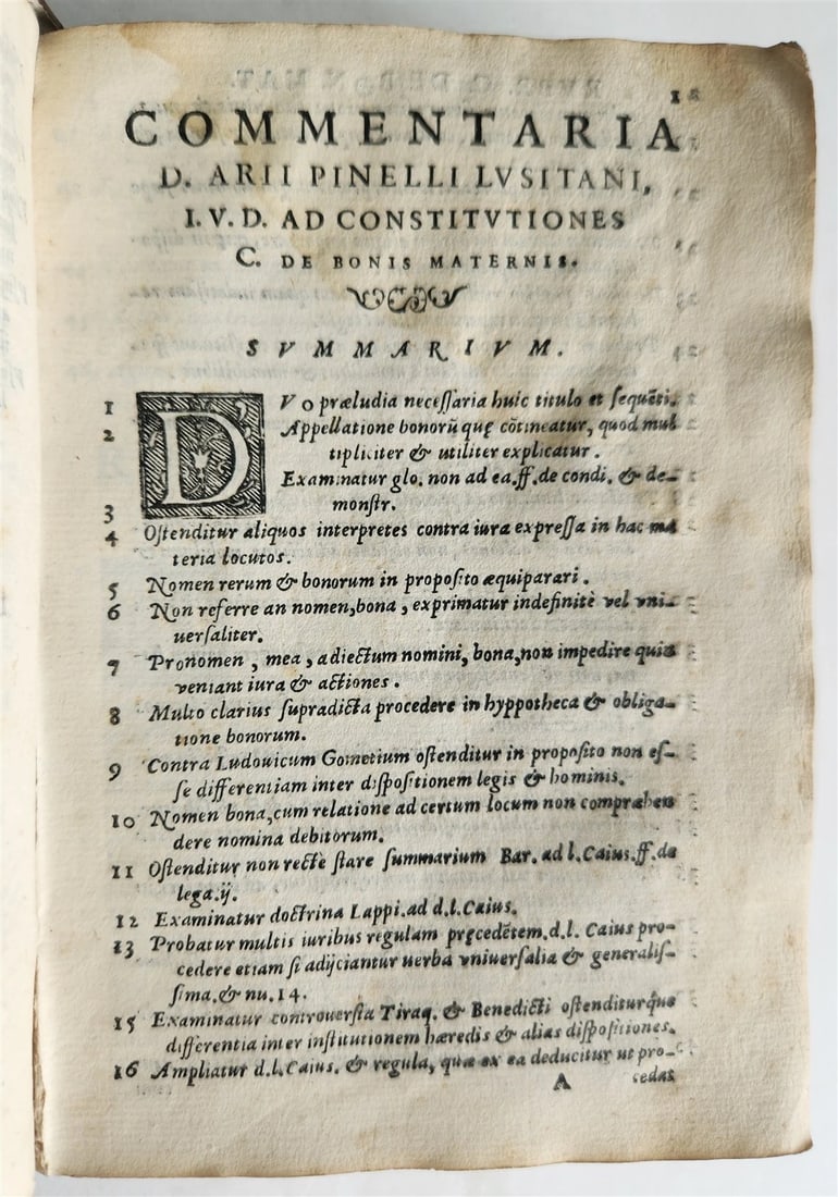 1570 LAW BOOK by ARII PINELI LUSITANI antique VELLUM BINDING w/ MANUSCRIPT TITLE - 12