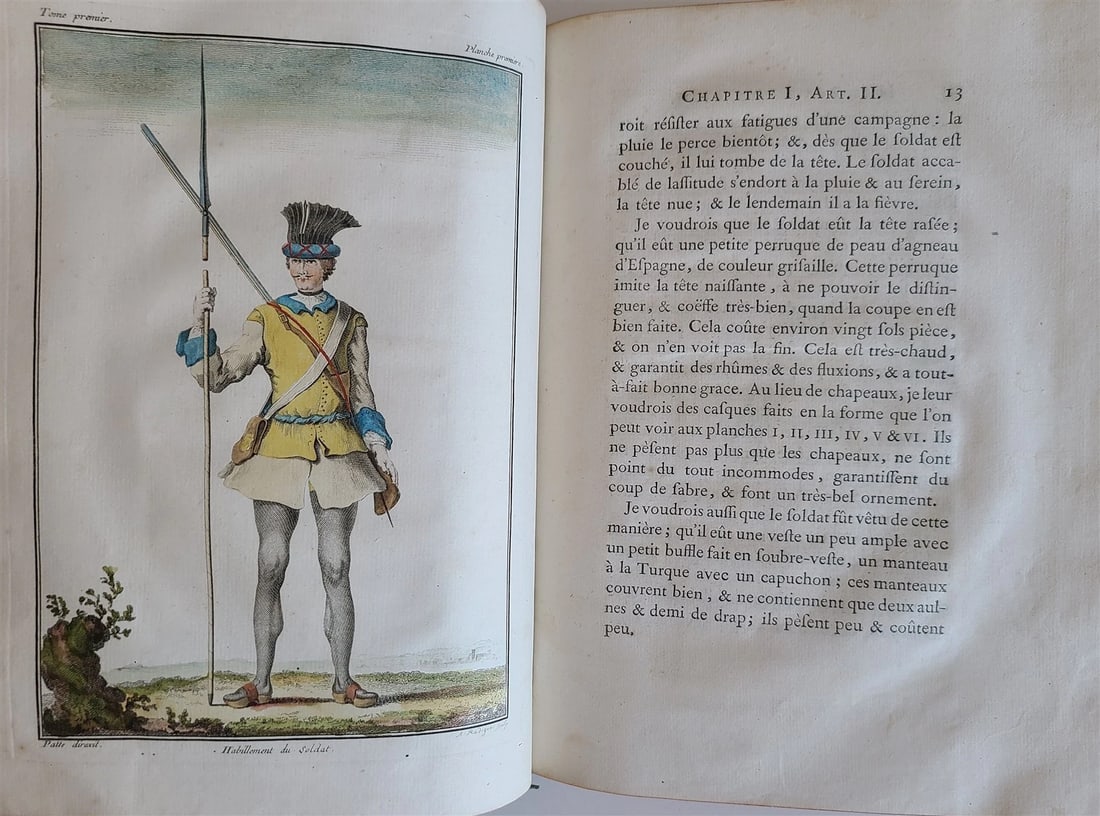 1757 MILITARY SCIENCE FULLY ILLUSTRATED 2 VOLUMES antique - 5