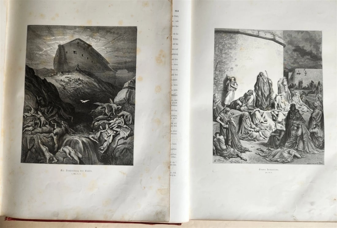 1870s BIBLE GUSTAVE DORE LLUSTRATED 2 VOLUMES MASSIVE FOLIO antique 230 plates - 11