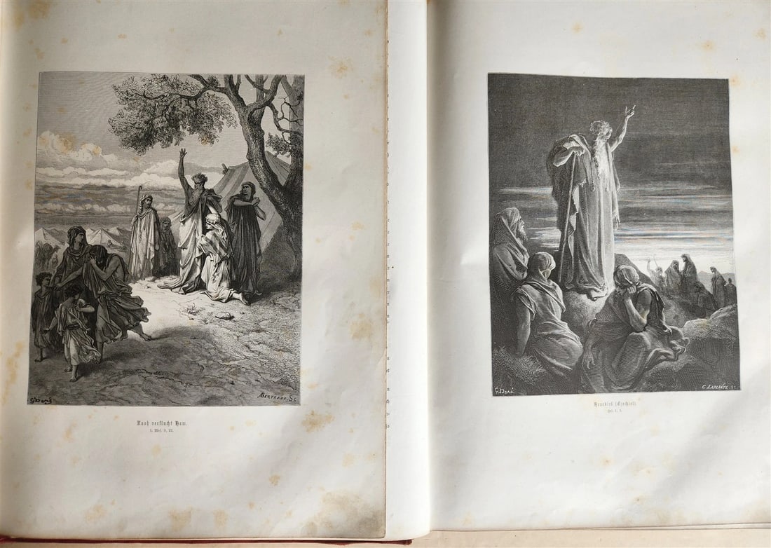 1870s BIBLE GUSTAVE DORE LLUSTRATED 2 VOLUMES MASSIVE FOLIO antique 230 plates - 12