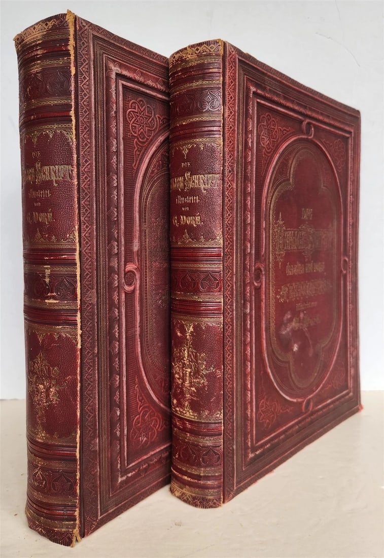 1870s BIBLE GUSTAVE DORE LLUSTRATED 2 VOLUMES MASSIVE FOLIO antique 230 plates (1 of 20)
