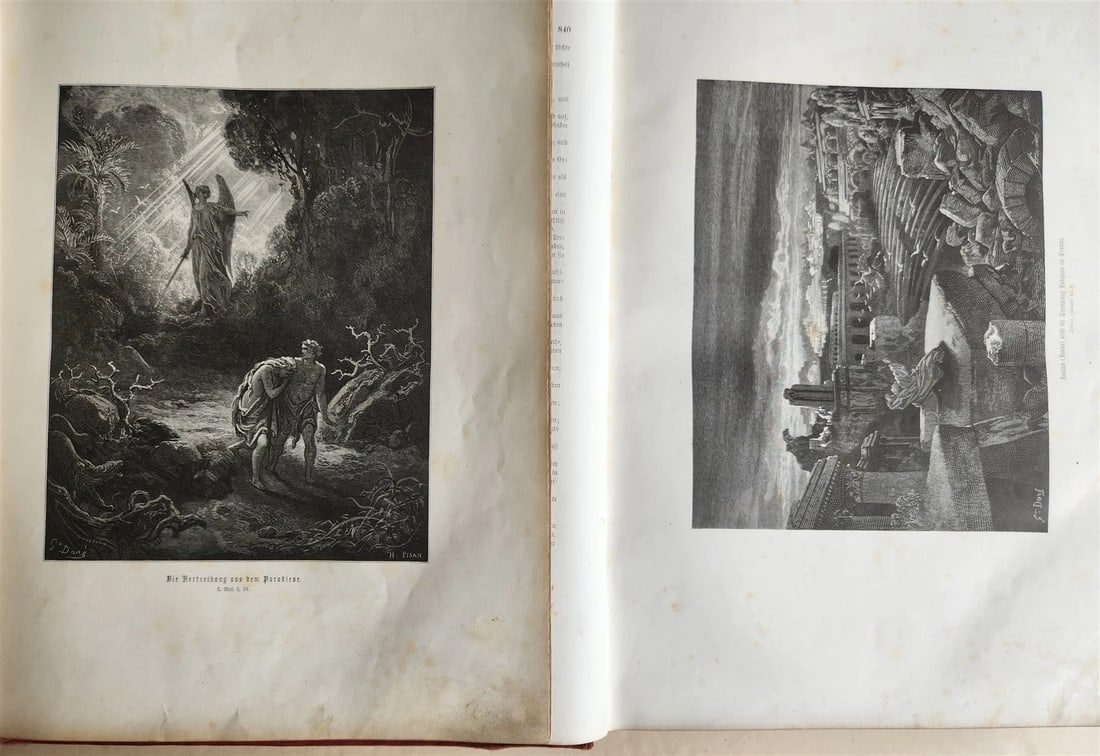 1870s BIBLE GUSTAVE DORE LLUSTRATED 2 VOLUMES MASSIVE FOLIO antique 230 plates - 6