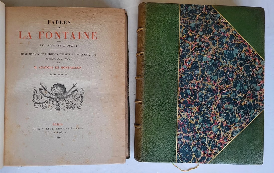 1886-87 FABLES DE LA FONTAINE ILLUSTRATED 4 FOLIO VOLUMES antique in FRENCH - 3