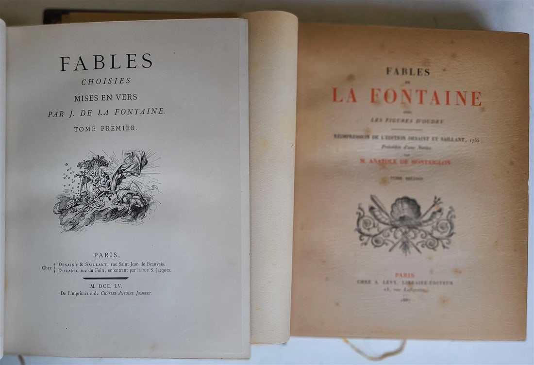 1886-87 FABLES DE LA FONTAINE ILLUSTRATED 4 FOLIO VOLUMES antique in FRENCH - 4