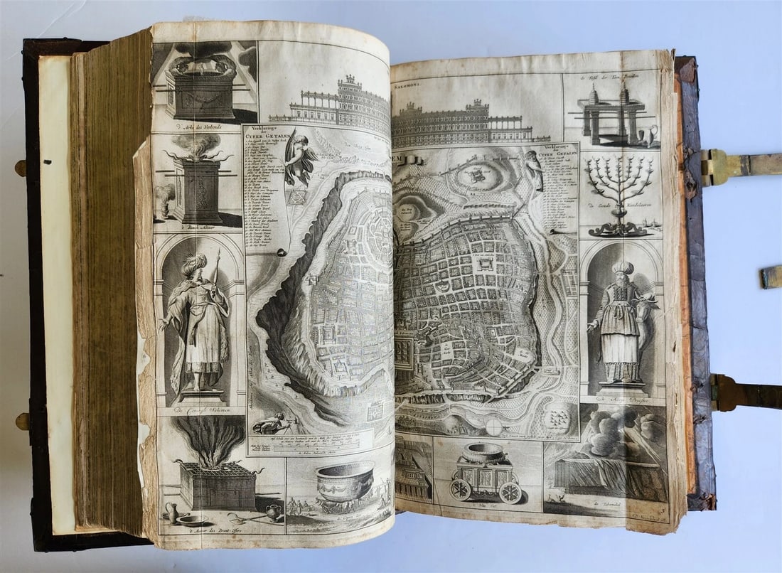 1702 BIBLE in DUTCH MASSIVE FOLIO antique ILLUSTRATED w/6 MAPS incl. WORLD'S MAP - 10
