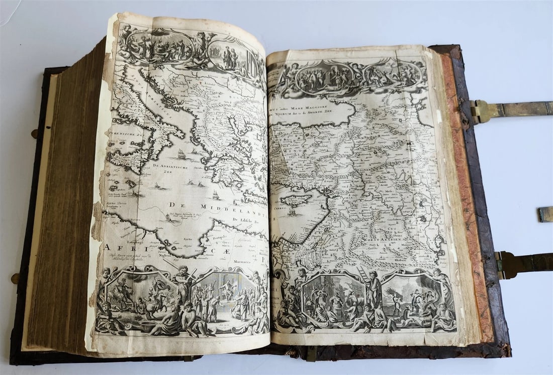 1702 BIBLE in DUTCH MASSIVE FOLIO antique ILLUSTRATED w/6 MAPS incl. WORLD'S MAP - 16