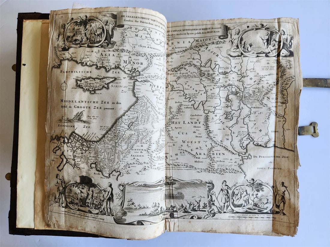 1702 BIBLE in DUTCH MASSIVE FOLIO antique ILLUSTRATED w/6 MAPS incl. WORLD'S MAP - 8