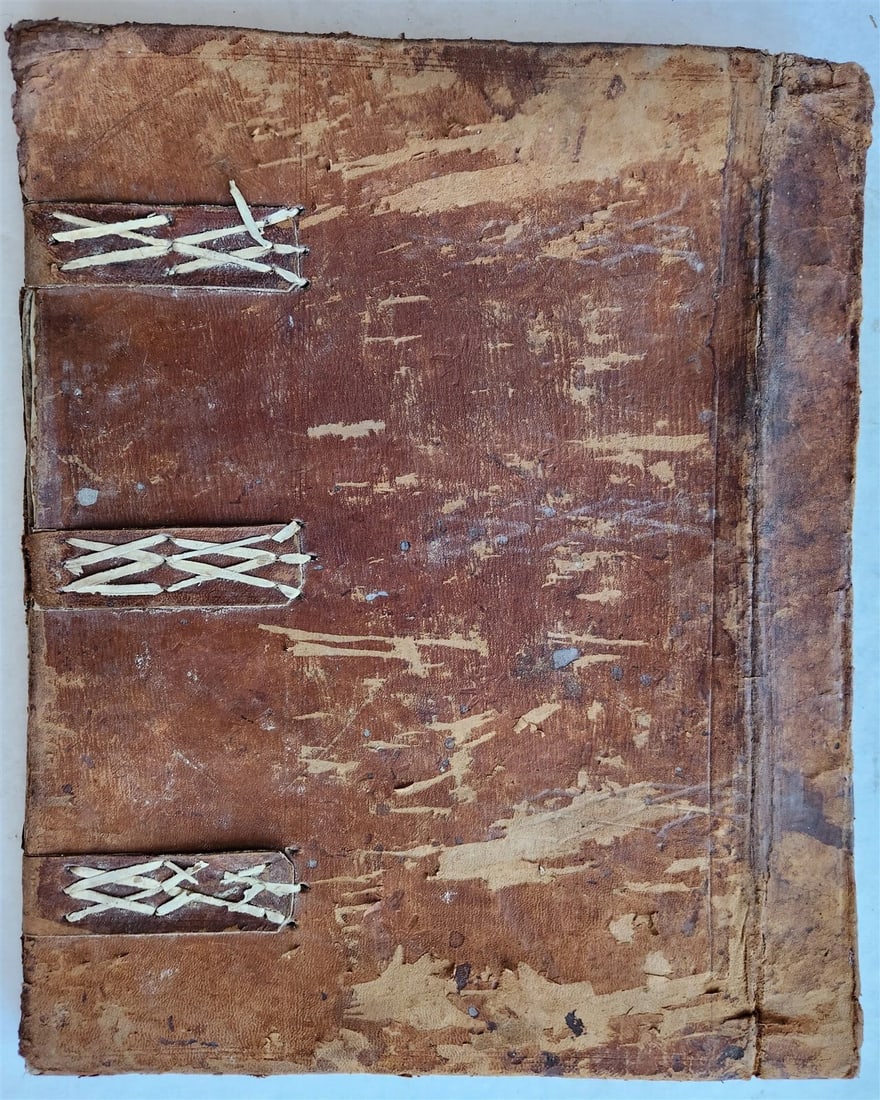 16th-17th CENTURY LARGE FOLIO BINDING antique LEATHER 12.5 by 18 inches - 2