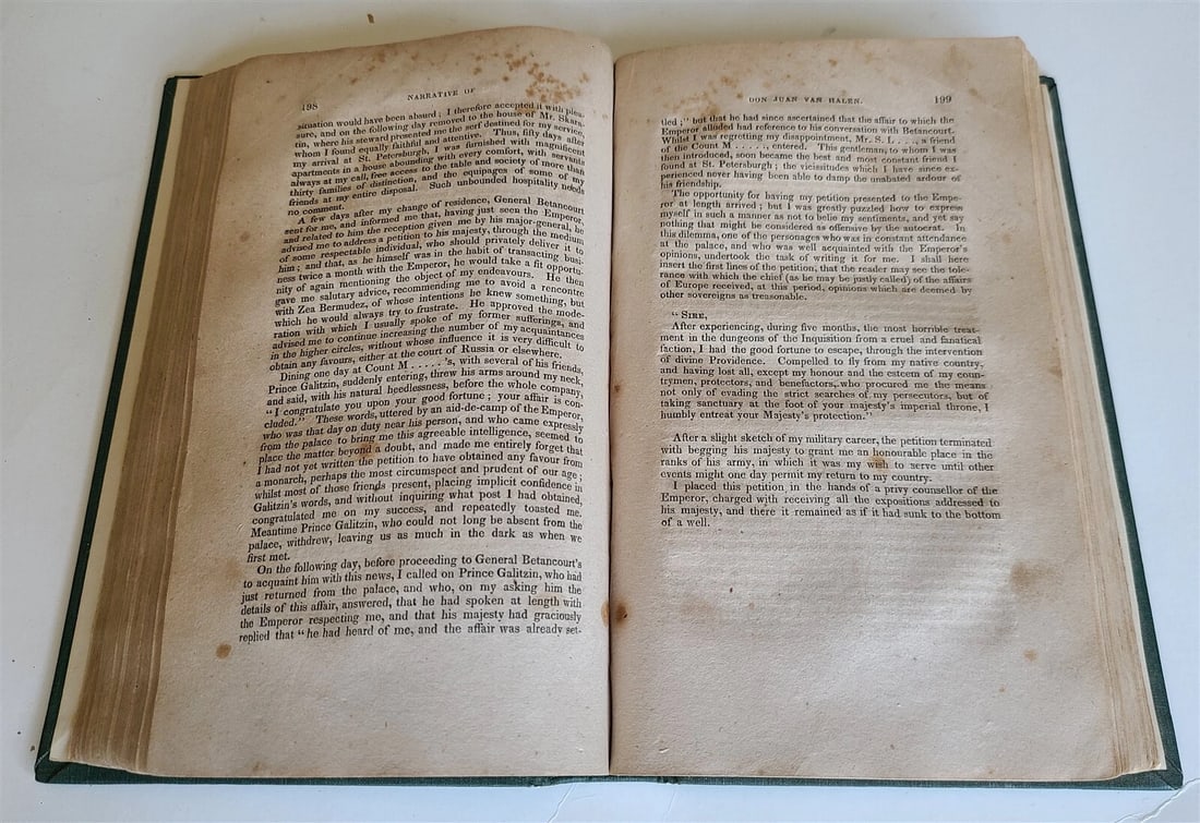 1828 DON JUAN VAN HALEN IMPRISONMENT by INQUISITION HIS JORNEY to RUSSIA antique - 3