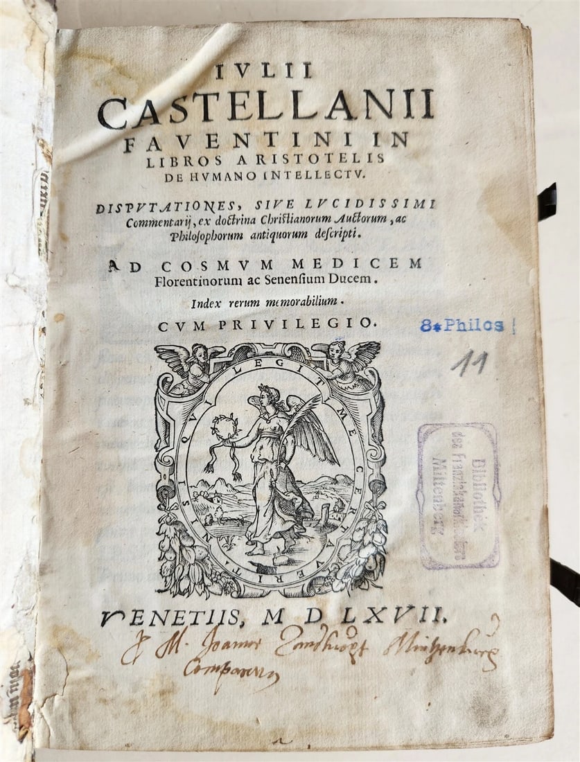 1567 ARISTOTLE COMMENTARY antique PIGSKIN BINDING w/ CLASPS rare 16th CENTURY - 2